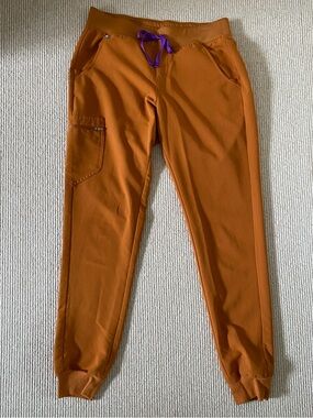 Figs Jogger Scrub Pants Atlantic Fall Orange w/ Purple Drawcord Medium Tall